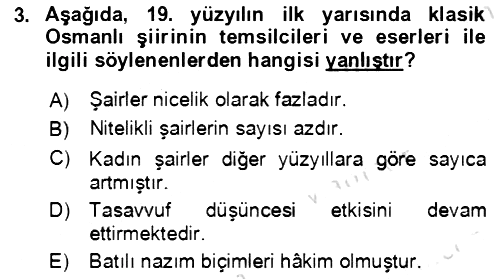Tanzimat Dönemi Türk Edebiyatı 1 2022-2023 Dönem Sonu Sınavı - 3. soru