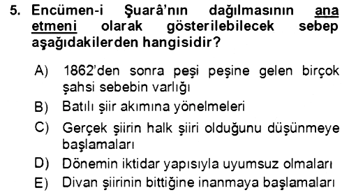 Tanzimat Dönemi Türk Edebiyatı 1 2022-2023 Dönem Sonu Sınavı - 5. soru