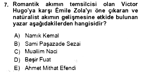 Tanzimat Dönemi Türk Edebiyatı 1 2022-2023 Dönem Sonu Sınavı - 7. soru