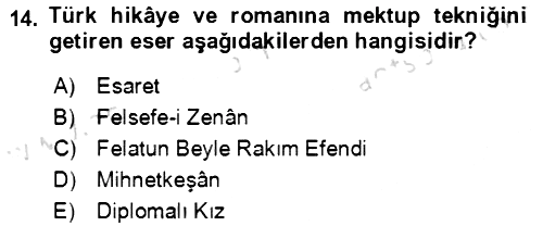 Tanzimat Dönemi Türk Edebiyatı 1 2022-2023 Dönem Sonu Sınavı - 14. soru