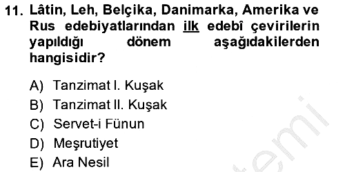 Tanzimat Dönemi Türk Edebiyatı 1 2014-2015 Dönem Sonu Sınavı - 11. soru