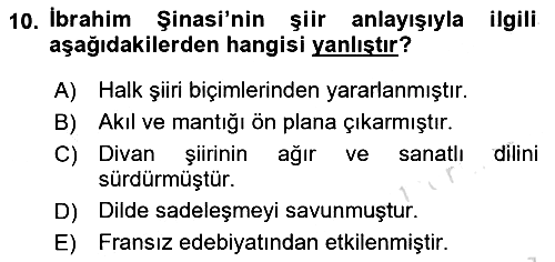 Tanzimat Dönemi Türk Edebiyatı 1 2025-2026 Dönem Sonu Sınavı - 10. soru