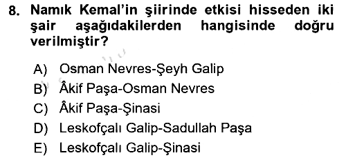 Tanzimat Dönemi Türk Edebiyatı 1 2022-2023 Yaz Okulu Sınavı - 8. soru