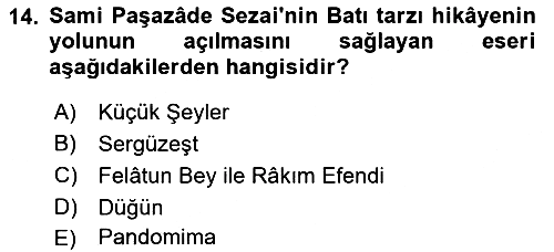 Tanzimat Dönemi Türk Edebiyatı 2 2017-2018 Ara Sınav - 14. soru