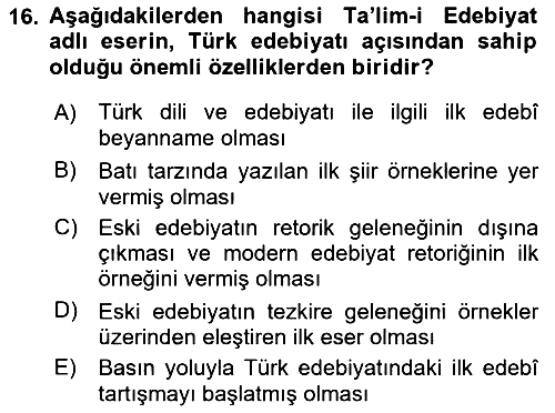 Tanzimat Dönemi Türk Edebiyatı 2 2018-2019 Ara Sınav - 16. soru