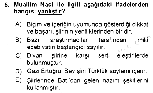 Tanzimat Dönemi Türk Edebiyatı 2 2021-2022 Ara Sınav - 5. soru