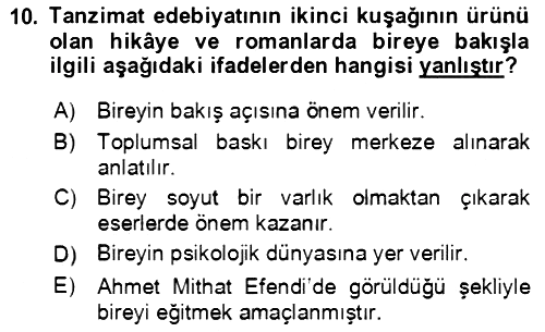 Tanzimat Dönemi Türk Edebiyatı 2 2021-2022 Ara Sınav - 10. soru