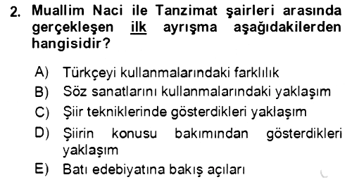Tanzimat Dönemi Türk Edebiyatı 2 2020-2021 Yaz Okulu Sınavı - 2. soru