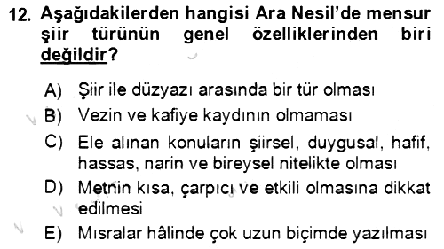 Tanzimat Dönemi Türk Edebiyatı 2 2021-2022 Yaz Okulu Sınavı - 12. soru