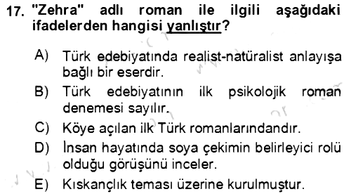Tanzimat Dönemi Türk Edebiyatı 2 2021-2022 Yaz Okulu Sınavı - 17. soru