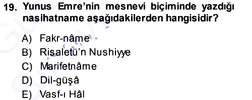 Türk Halk Şiiri 2013-2014 Ara Sınav - 19. soru