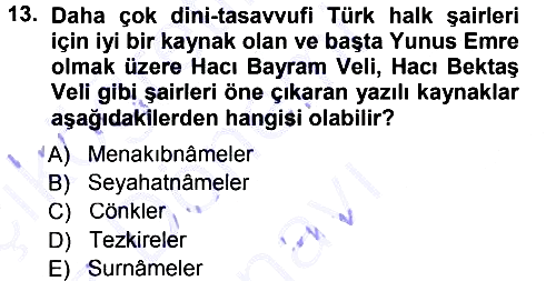 Türk Halk Şiiri 2012-2013 Dönem Sonu Sınavı - 13. soru