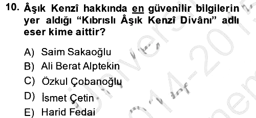 Türk Halk Şiiri 2014-2015 Dönem Sonu Sınavı - 10. soru