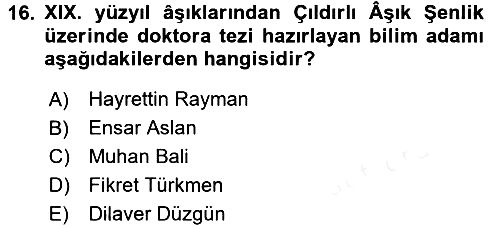 Türk Halk Şiiri 2016-2017 Dönem Sonu Sınavı - 16. soru