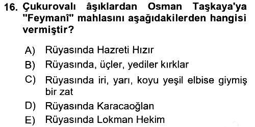 Türk Halk Şiiri 2017-2018 Dönem Sonu Sınavı - 16. soru