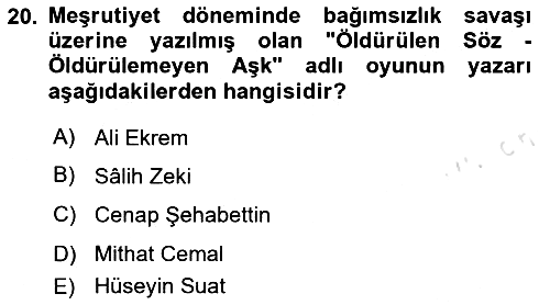 Türk Tiyatrosu 2023-2024 Ara Sınav - 20. soru