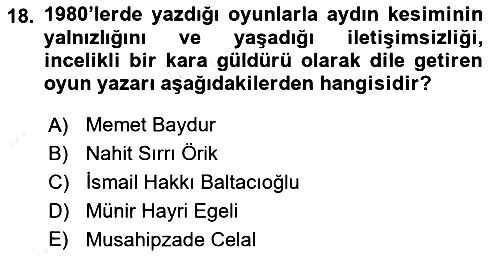 Türk Tiyatrosu 2018-2019 Dönem Sonu Sınavı - 18. soru