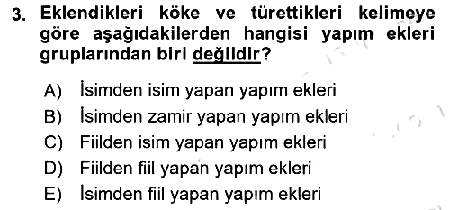 Türkçe Biçim Bilgisi 2024-2025 Dönem Sonu Sınavı - 3. soru