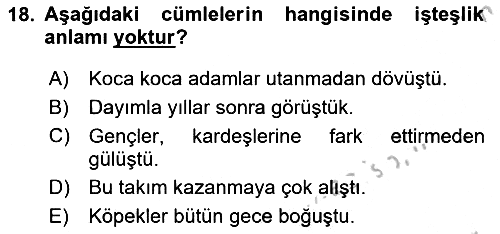 Türkçe Biçim Bilgisi 2018-2019 Yaz Okulu Sınavı - 18. soru