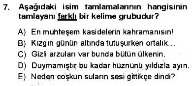 Türkçe Cümle Bilgisi 1 2012-2013 Ara Sınav - 7. soru