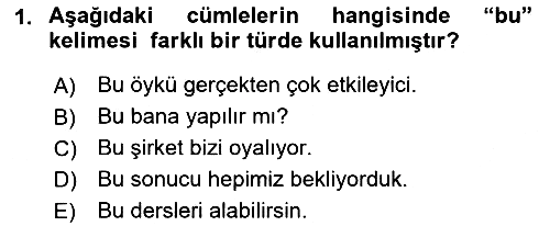 Türkçe Cümle Bilgisi 1 2017-2018 Ara Sınav - 1. soru