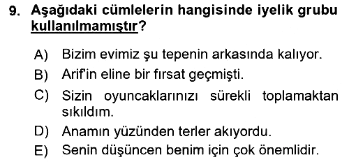 Türkçe Cümle Bilgisi 1 2019-2020 Ara Sınav - 9. soru