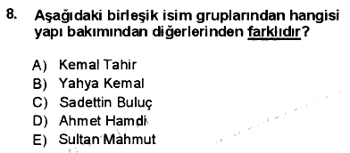 Türkçe Cümle Bilgisi 1 2012-2013 Dönem Sonu Sınavı - 8. soru