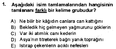 Türkçe Cümle Bilgisi 1 2013-2014 Dönem Sonu Sınavı - 1. soru