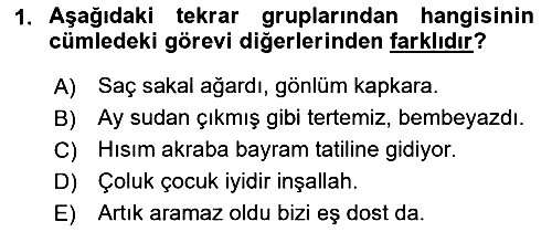 Türkçe Cümle Bilgisi 1 2016-2017 Dönem Sonu Sınavı - 1. soru