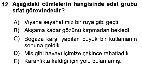 Türkçe Cümle Bilgisi 1 2016-2017 Dönem Sonu Sınavı - 12. soru