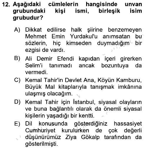 Türkçe Cümle Bilgisi 1 2023-2024 Dönem Sonu Sınavı - 12. soru