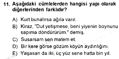 Türkçe Cümle Bilgisi 2 2014-2015 Ara Sınav - 11. soru