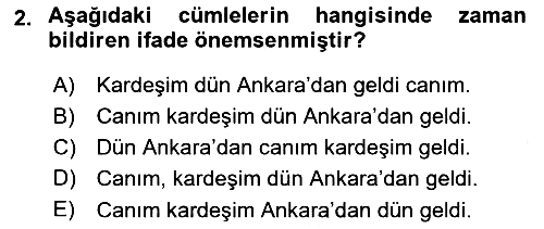 Türkçe Cümle Bilgisi 2 2017-2018 Ara Sınav - 2. soru