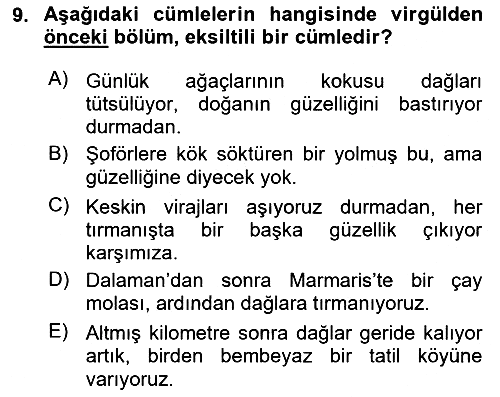 Türkçe Cümle Bilgisi 2 2018-2019 Ara Sınav - 9. soru