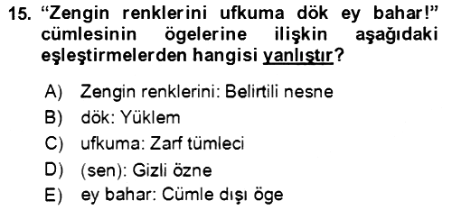 Türkçe Cümle Bilgisi 2 2021-2022 Ara Sınav - 15. soru