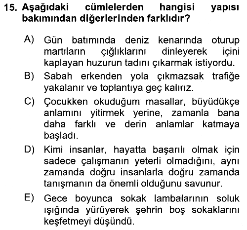 Türkçe Cümle Bilgisi 2 2024-2025 Ara Sınav - 15. soru