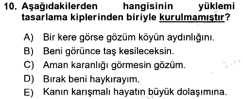 Türkçe Cümle Bilgisi 2 2015-2016 Dönem Sonu Sınavı - 10. soru