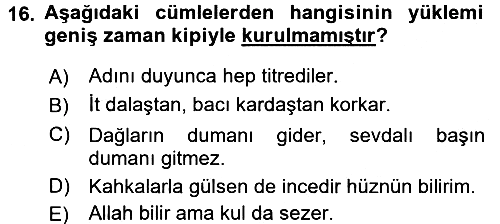 Türkçe Cümle Bilgisi 2 2015-2016 Dönem Sonu Sınavı - 16. soru
