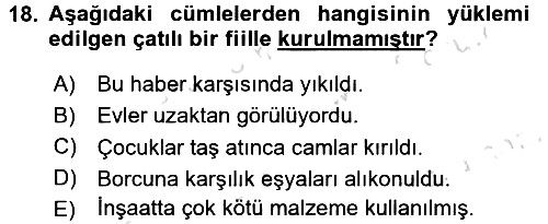 Türkçe Cümle Bilgisi 2 2015-2016 Dönem Sonu Sınavı - 18. soru