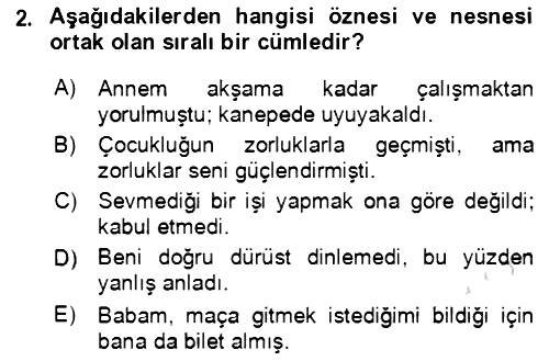 Türkçe Cümle Bilgisi 2 2016-2017 Dönem Sonu Sınavı - 2. soru
