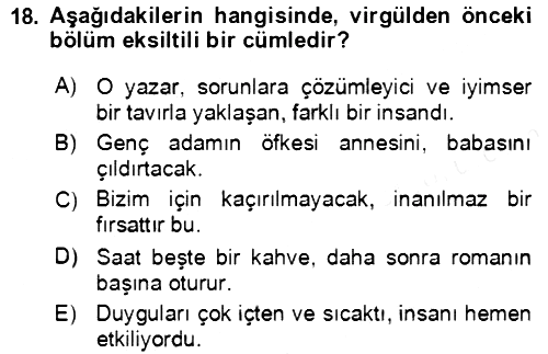 Türkçe Cümle Bilgisi 2 2017-2018 Dönem Sonu Sınavı - 18. soru