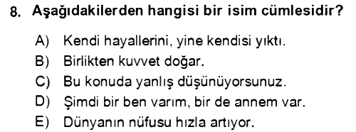 Türkçe Cümle Bilgisi 2 2018-2019 Dönem Sonu Sınavı - 8. soru