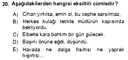 Türkçe Cümle Bilgisi 2 2018-2019 Dönem Sonu Sınavı - 20. soru