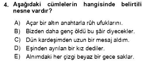 Türkçe Cümle Bilgisi 2 2020-2021 Yaz Okulu Sınavı - 4. soru