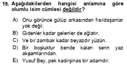 Türkçe Cümle Bilgisi 2 2020-2021 Yaz Okulu Sınavı - 15. soru