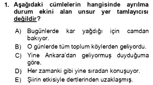 Türkçe Cümle Bilgisi 2 2021-2022 Yaz Okulu Sınavı - 1. soru