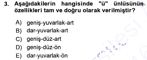 Türkçe Ses Bilgisi 2015-2016 Ara Sınav - 3. soru