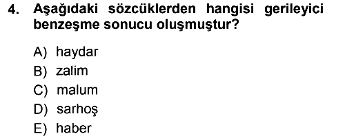 Türkçe Ses Bilgisi 2012-2013 Dönem Sonu Sınavı - 4. soru