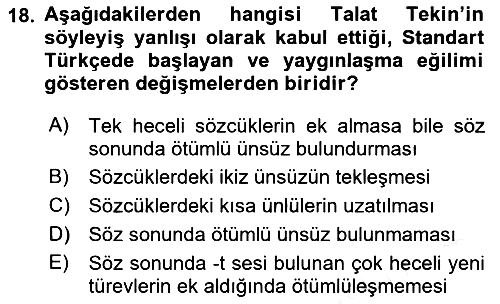 Türkçe Ses Bilgisi 2018-2019 Dönem Sonu Sınavı - 18. soru