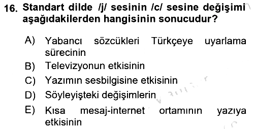 Türkçe Ses Bilgisi 2022-2023 Yaz Okulu Sınavı - 16. soru